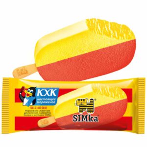 Simka, Двухслойное сливочное мороженое со вкусом спелого банана и клубники.